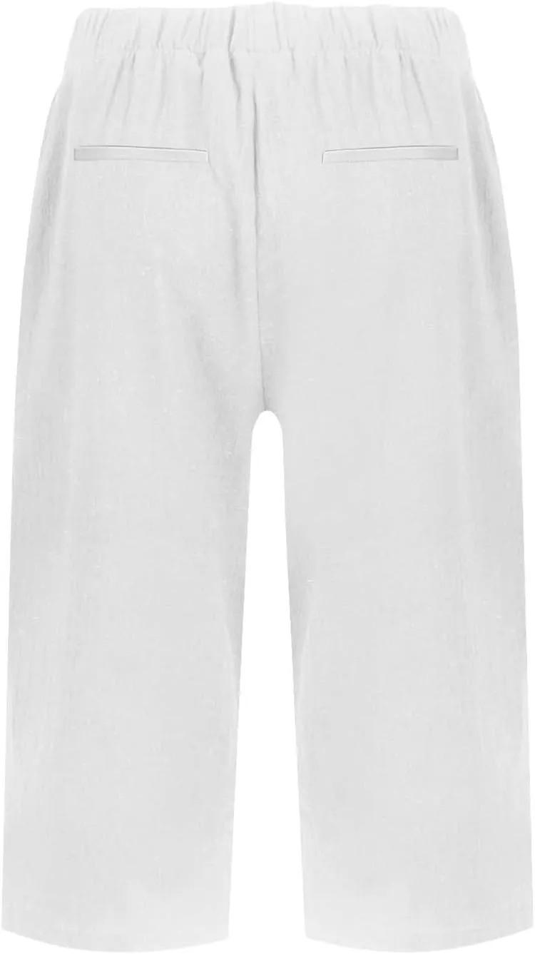 Pedal Pushers for Women Cropped Straight Leg Linen Capri Pants Side Split Casual Summer Cover Up Pants with Pockets