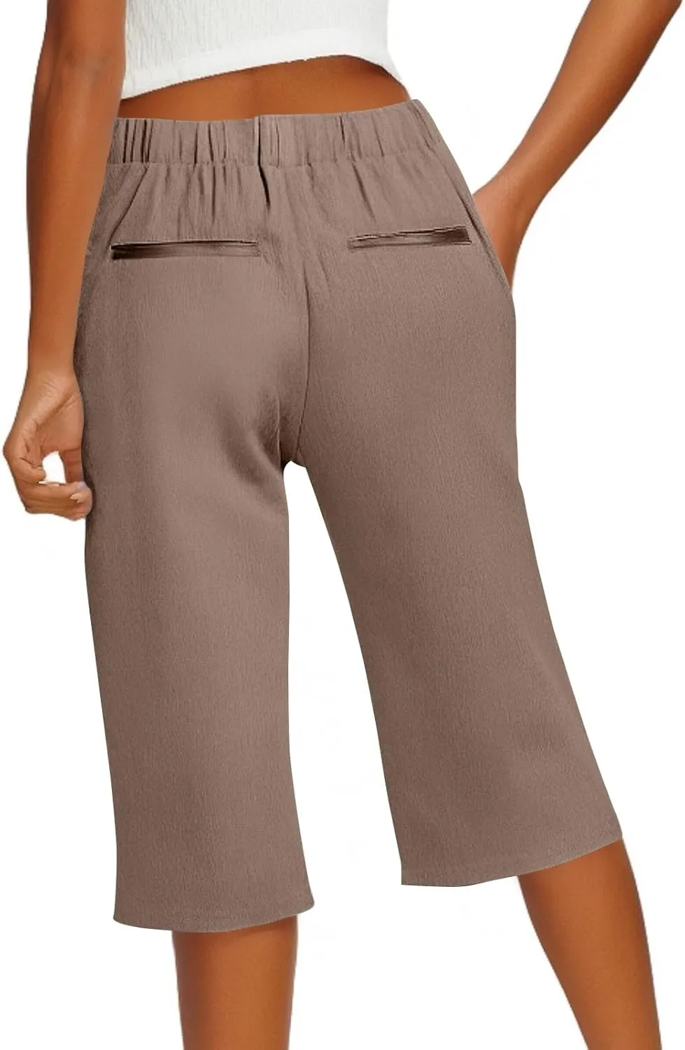 Pedal Pushers for Women Cropped Straight Leg Linen Capri Pants Side Split Casual Summer Cover Up Pants with Pockets