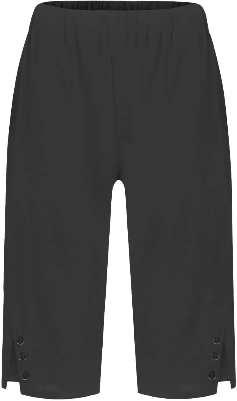 Pedal Pushers for Women Cropped Straight Leg Linen Capri Pants Side Split Casual Summer Cover Up Pants with Pockets