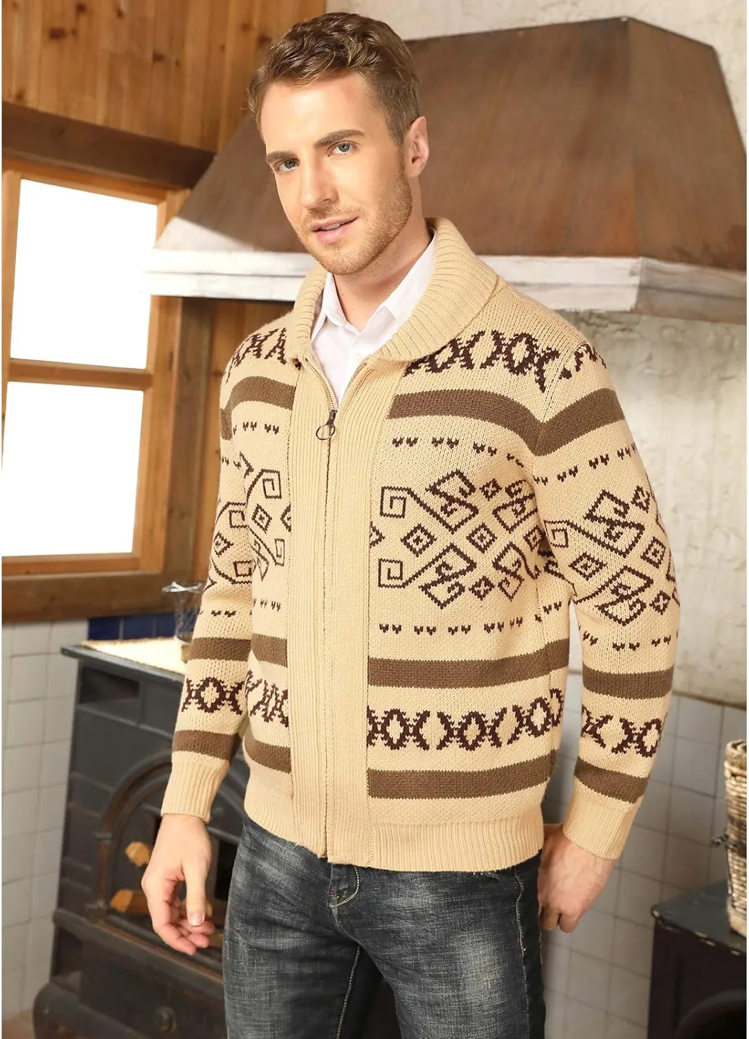 PJ Paul Jones Men's Casual Curling Sweater Cardigans Button Down Knitted Sweater