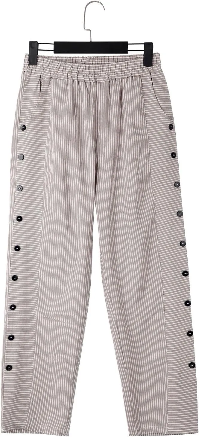 Plus Size Capris for Women Striped Floral Printed Cotton Linen Pants Lightweight Casual Trousers with Pockets
