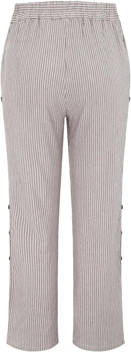 Plus Size Capris for Women Striped Floral Printed Cotton Linen Pants Lightweight Casual Trousers with Pockets