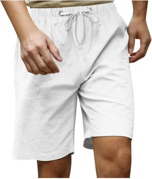 Plus Size Linen Shorts Mens Casual Shorts Lightweight Summer Beach Shorts Drawstring Shorts for Men