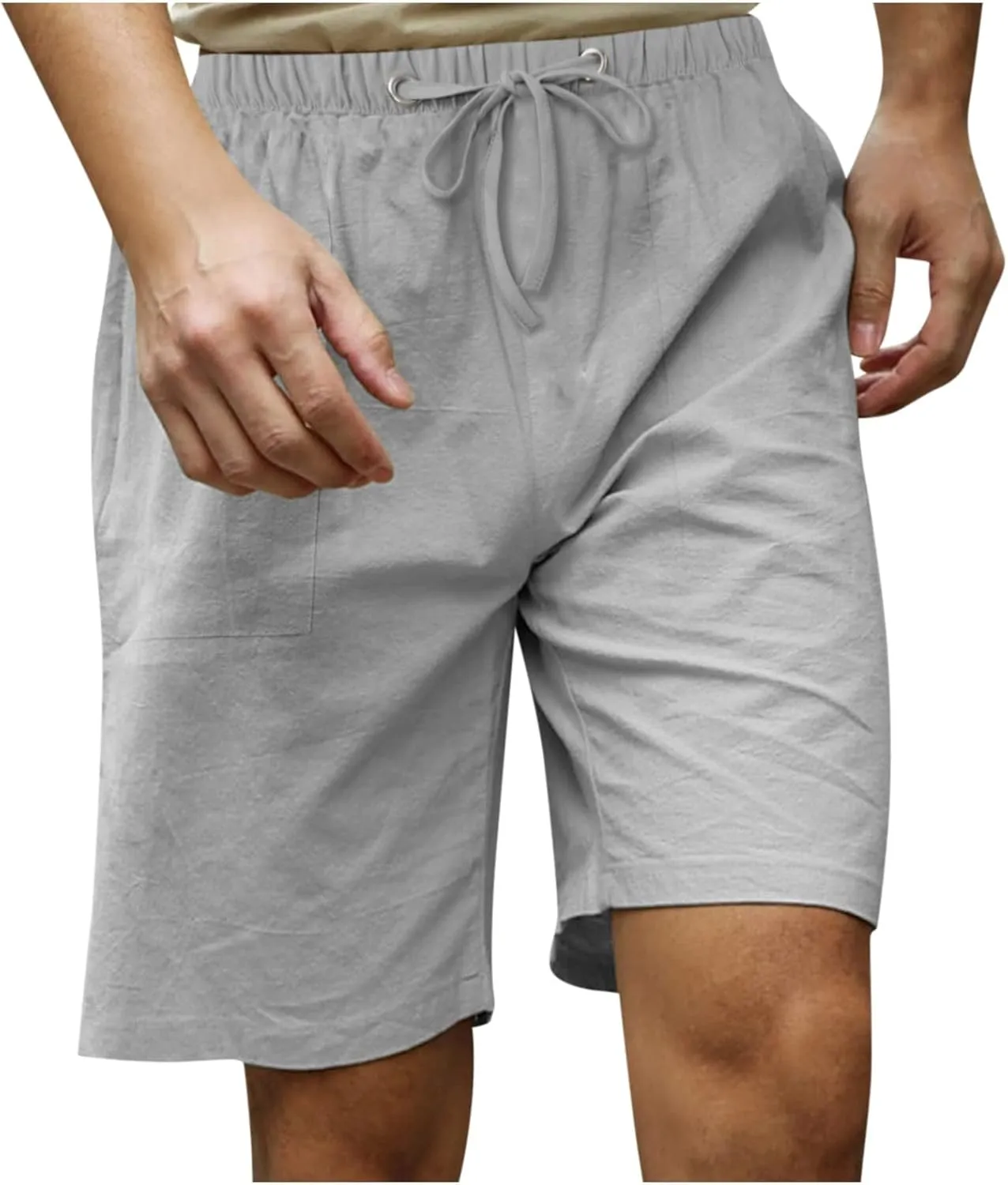 Plus Size Linen Shorts Mens Casual Shorts Lightweight Summer Beach Shorts Drawstring Shorts for Men