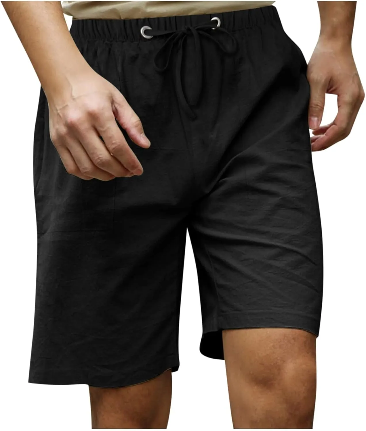 Plus Size Linen Shorts Mens Casual Shorts Lightweight Summer Beach Shorts Drawstring Shorts for Men