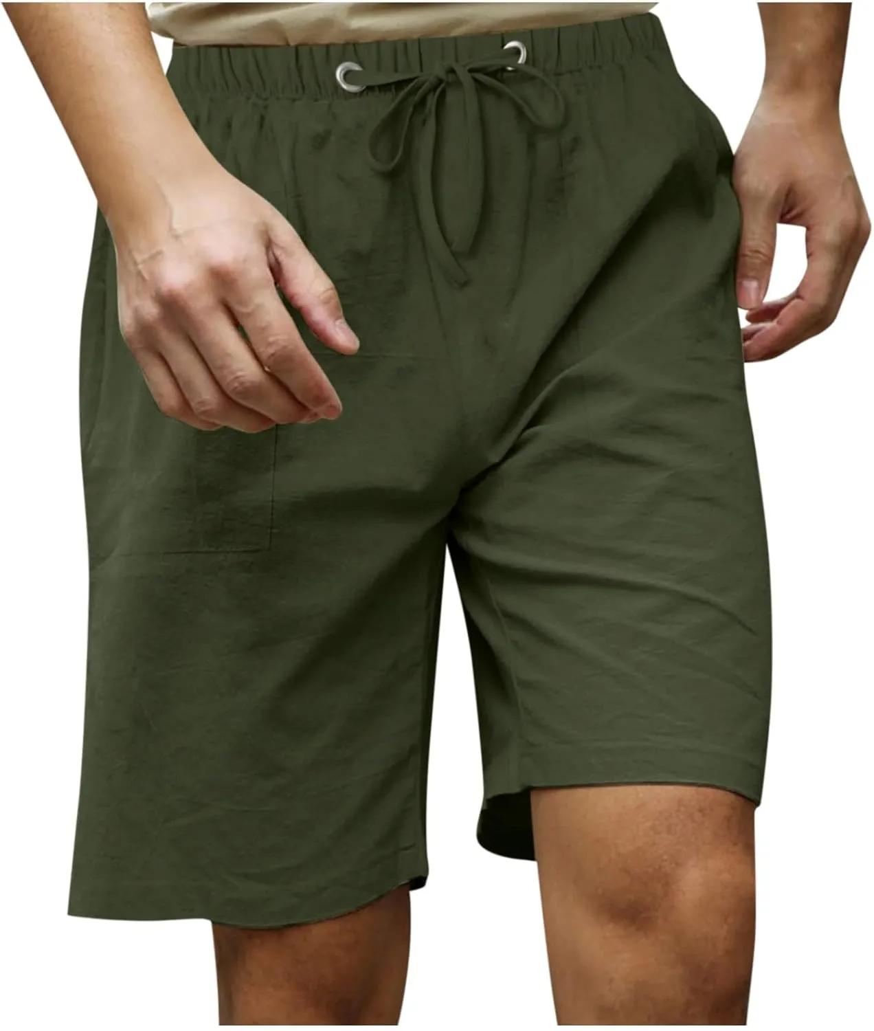 Plus Size Linen Shorts Mens Casual Shorts Lightweight Summer Beach Shorts Drawstring Shorts for Men