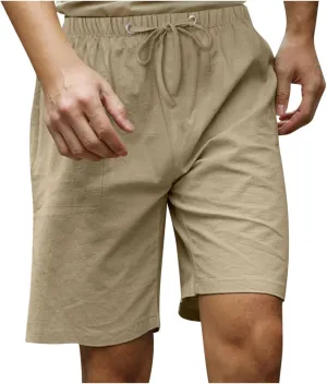 Plus Size Linen Shorts Mens Casual Shorts Lightweight Summer Beach Shorts Drawstring Shorts for Men