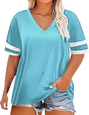 Plus Size Summer T Shirts Women Tops Short Sleeve Round Neck Casual Loose Fit Tee Tshirts Tunics