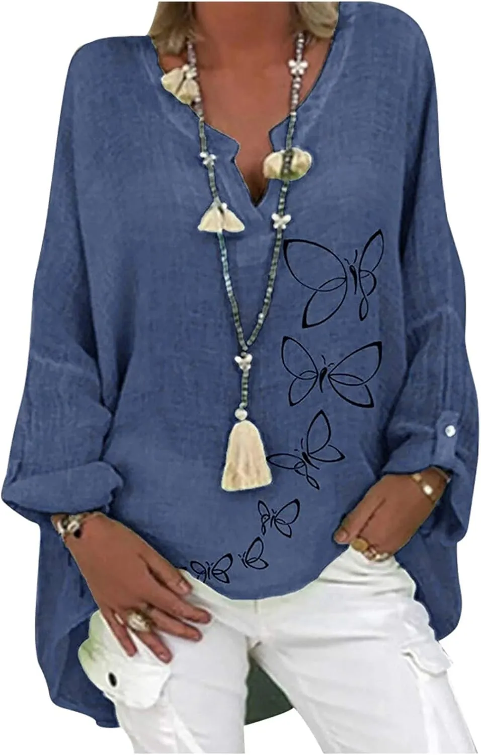 Plus Size Tops for Women Summer Boho Womens Long Sleeve Cotton Linen Kaftan Ladies Baggy Blouse Tee Shirt Tops