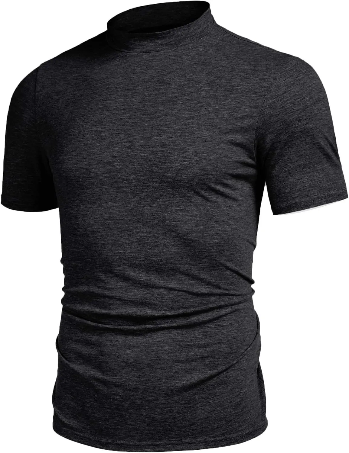 Poriff Mens Casual Turtleneck Mock Neck T Shirt Slim Fit Short Sleeve Summer Basic Tops