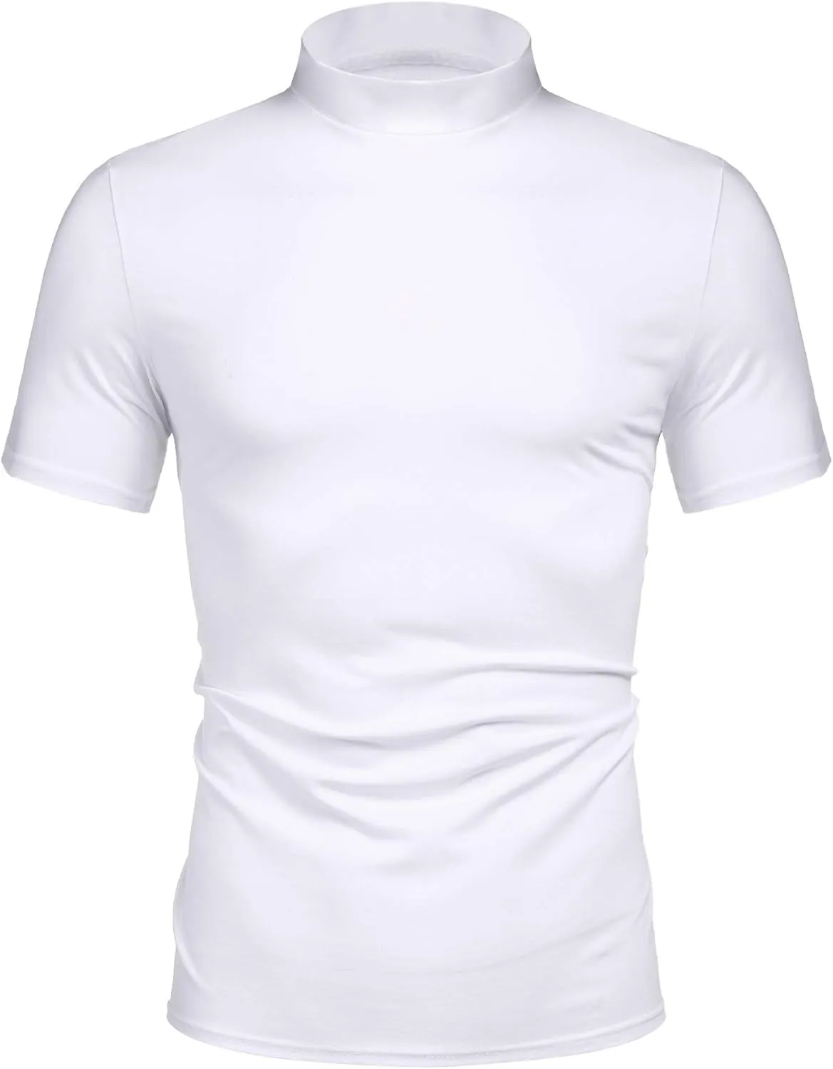 Poriff Mens Casual Turtleneck Mock Neck T Shirt Slim Fit Short Sleeve Summer Basic Tops