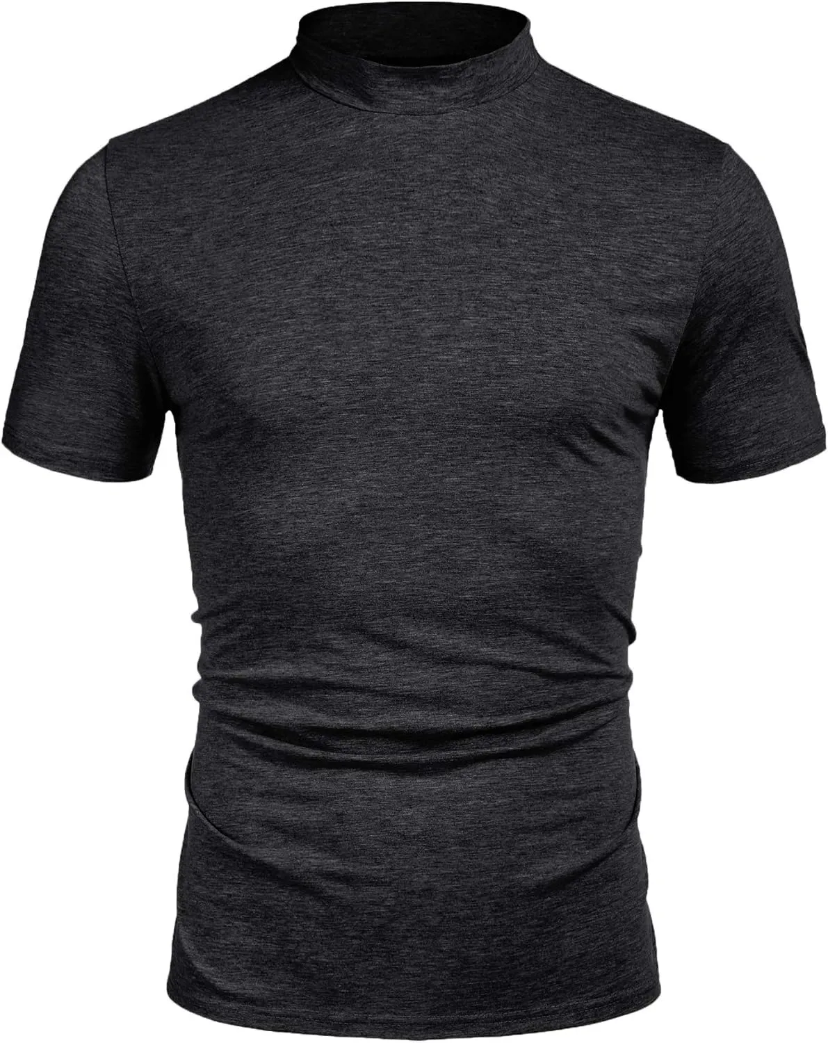 Poriff Mens Casual Turtleneck Mock Neck T Shirt Slim Fit Short Sleeve Summer Basic Tops