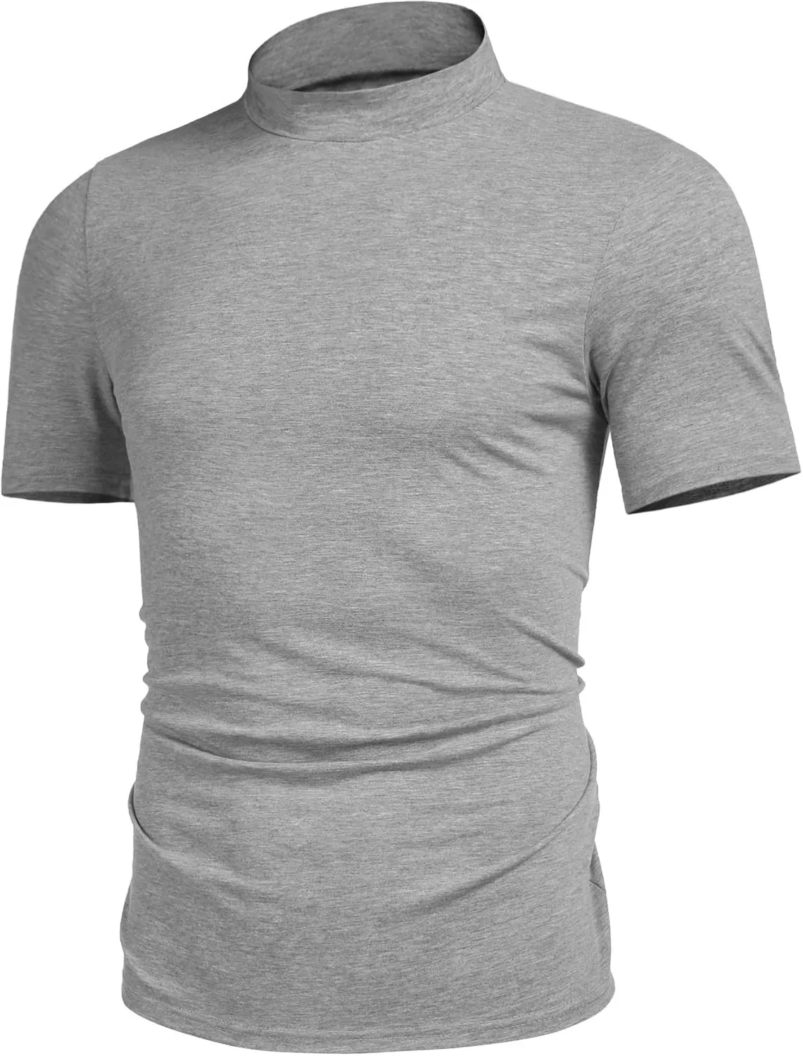 Poriff Mens Casual Turtleneck Mock Neck T Shirt Slim Fit Short Sleeve Summer Basic Tops