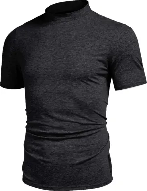 Poriff Mens Casual Turtleneck Mock Neck T Shirt Slim Fit Short Sleeve Summer Basic Tops