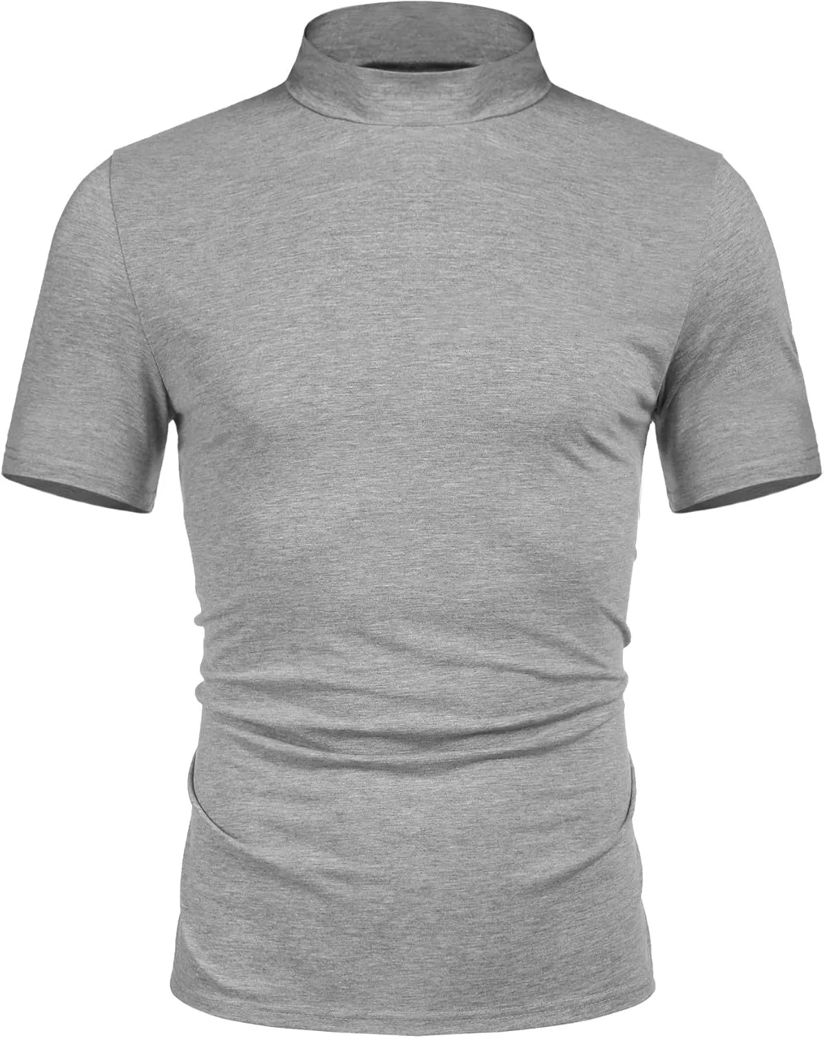 Poriff Mens Casual Turtleneck Mock Neck T Shirt Slim Fit Short Sleeve Summer Basic Tops