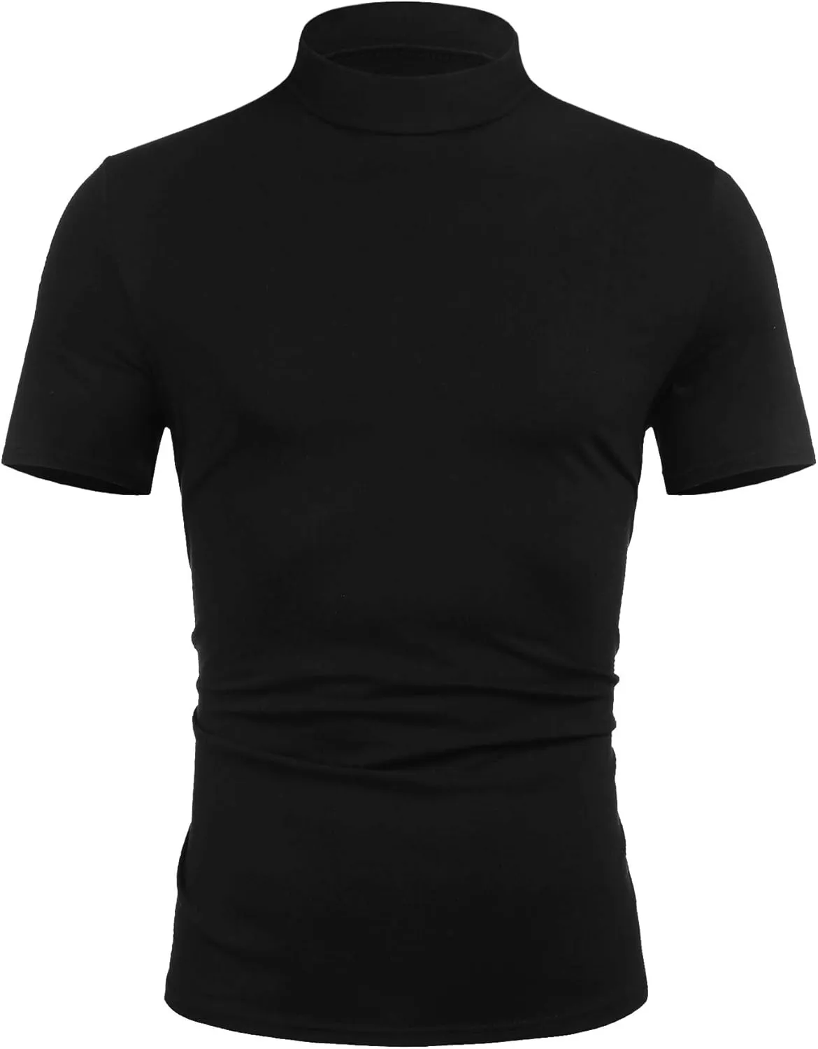 Poriff Mens Casual Turtleneck Mock Neck T Shirt Slim Fit Short Sleeve Summer Basic Tops
