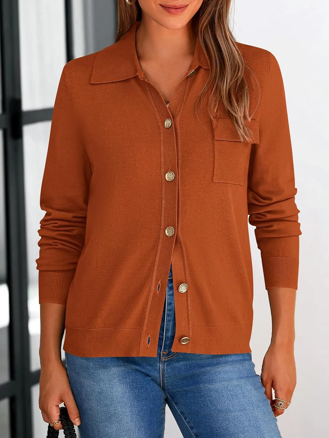PRETTYGARDEN Women's 2025 Spring Long Sleeve Knitted Button Down Shirts Lightweight Cardigan for Women Dressy Casual Tops