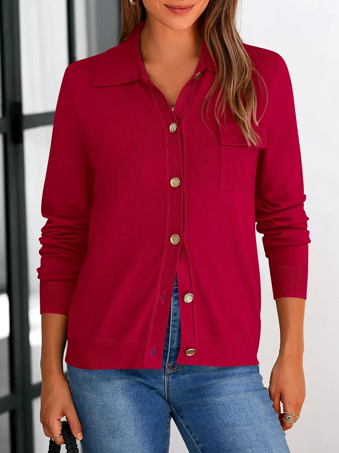 PRETTYGARDEN Women's 2025 Spring Long Sleeve Knitted Button Down Shirts Lightweight Cardigan for Women Dressy Casual Tops