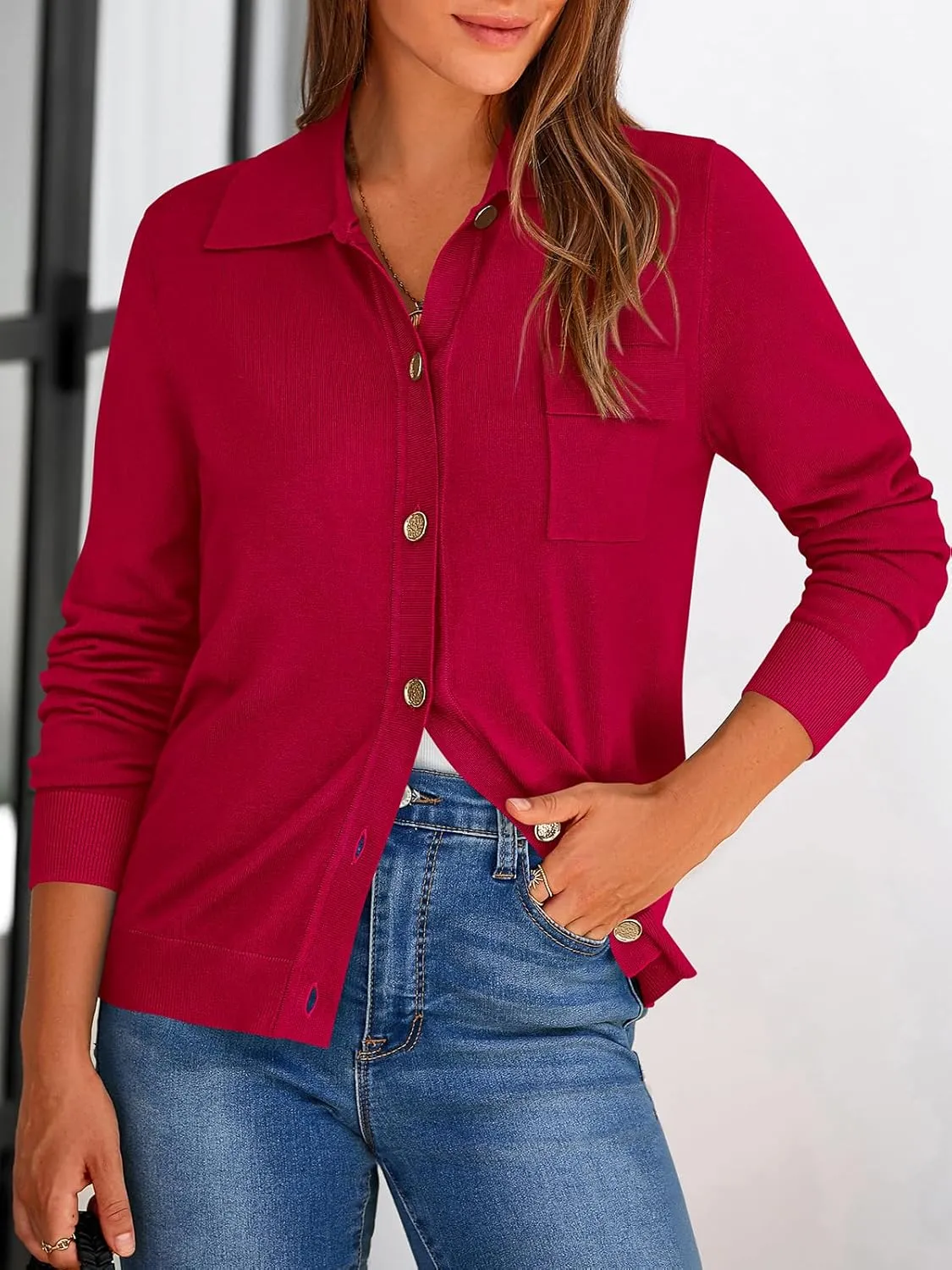PRETTYGARDEN Women's 2025 Spring Long Sleeve Knitted Button Down Shirts Lightweight Cardigan for Women Dressy Casual Tops