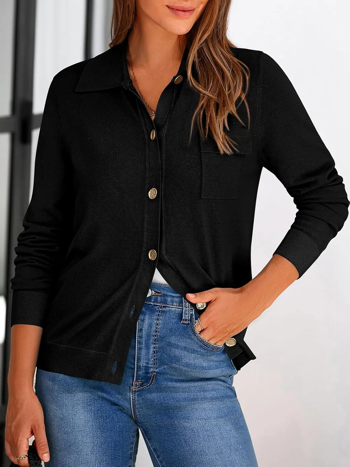 PRETTYGARDEN Women's 2025 Spring Long Sleeve Knitted Button Down Shirts Lightweight Cardigan for Women Dressy Casual Tops