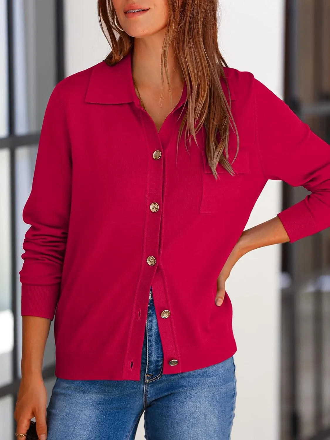 PRETTYGARDEN Women's 2025 Spring Long Sleeve Knitted Button Down Shirts Lightweight Cardigan for Women Dressy Casual Tops