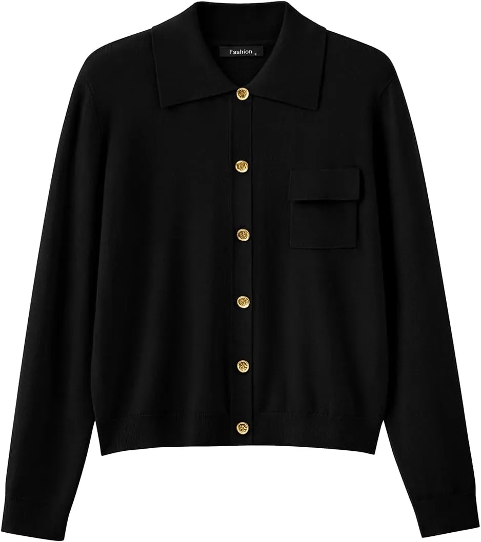 PRETTYGARDEN Women's 2025 Spring Long Sleeve Knitted Button Down Shirts Lightweight Cardigan for Women Dressy Casual Tops