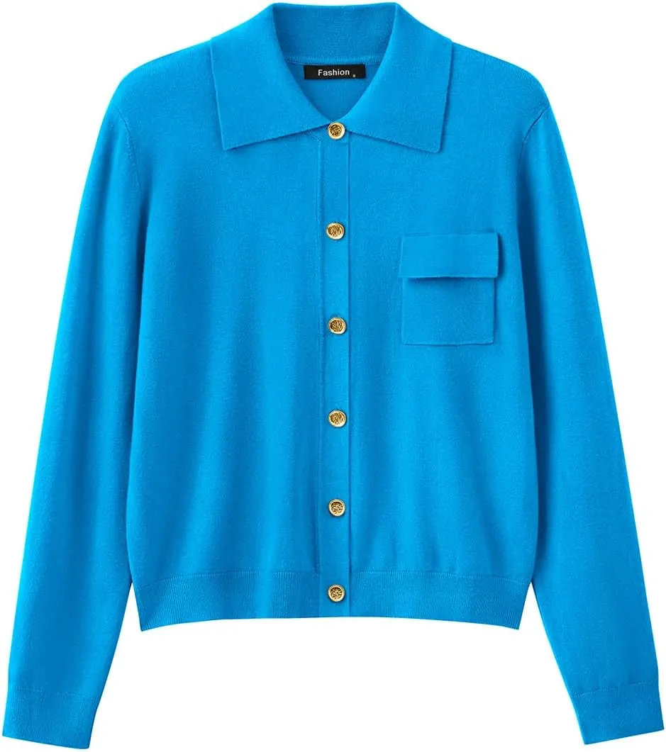 PRETTYGARDEN Women's 2025 Spring Long Sleeve Knitted Button Down Shirts Lightweight Cardigan for Women Dressy Casual Tops