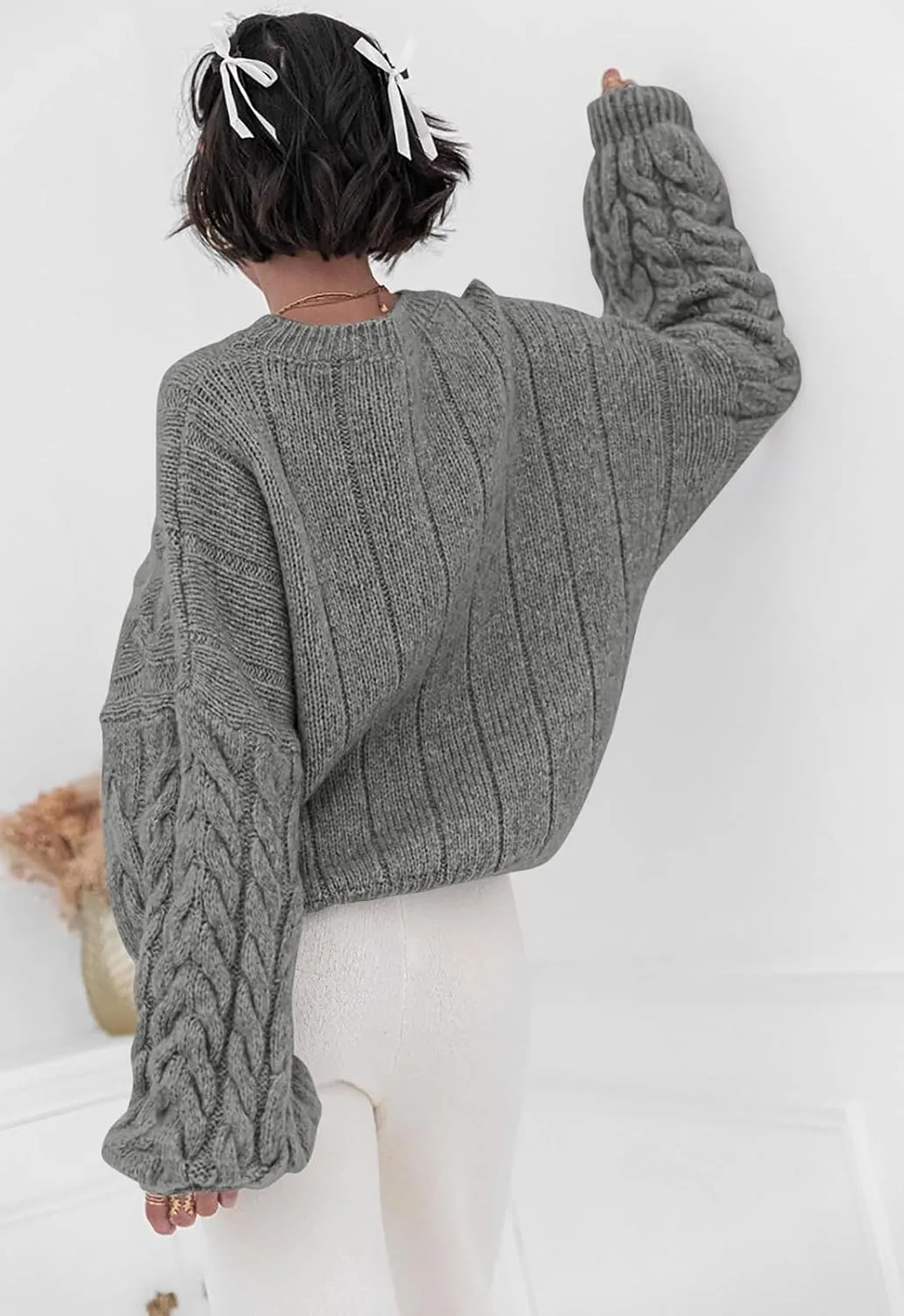 PRETTYGARDEN Womens Sweaters Spring 2025 Cable Knit Long Sleeve Crewneck Oversized Sweater Chunky Pullover Loose Outfits