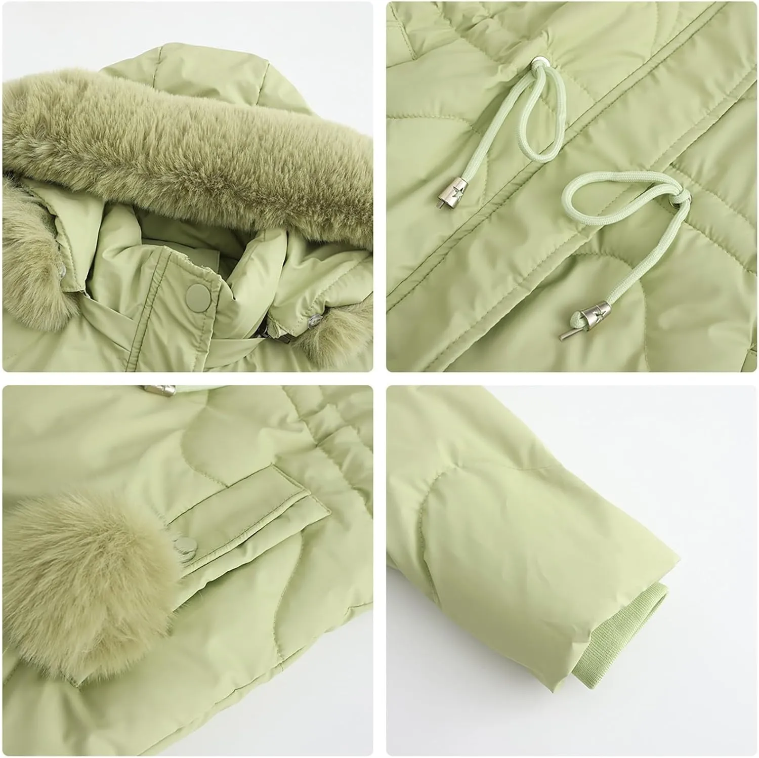 Puffer Jacket Womens Warm Winter Down Coats Long Length Quilted Maxi Puffer Solid Color Zip Jackets with Fur Hood