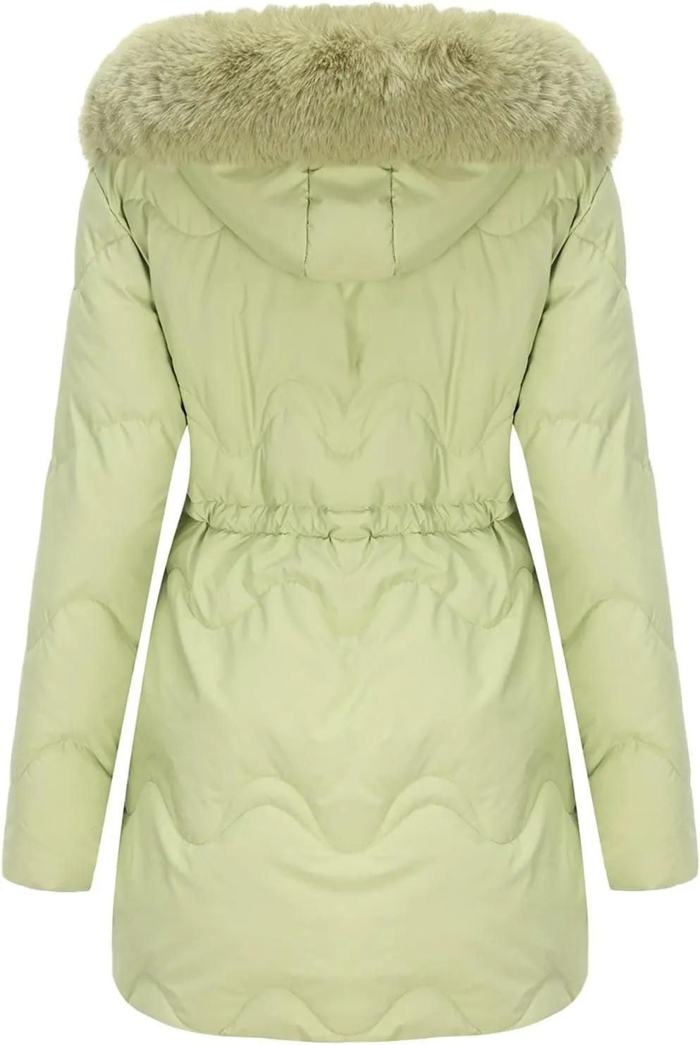 Puffer Jacket Womens Warm Winter Down Coats Long Length Quilted Maxi Puffer Solid Color Zip Jackets with Fur Hood