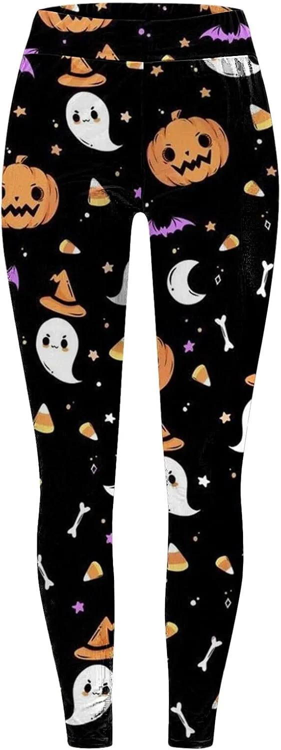 Pumpkin Head Stripes Print Legging Halloween Print Collection High Waist Women Leggings Compression Pants for Yoga