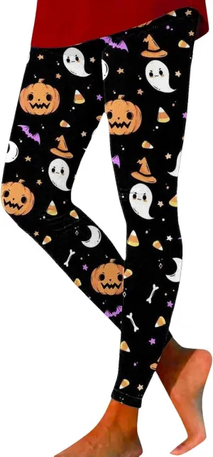 Pumpkin Head Stripes Print Legging Halloween Print Collection High Waist Women Leggings Compression Pants for Yoga