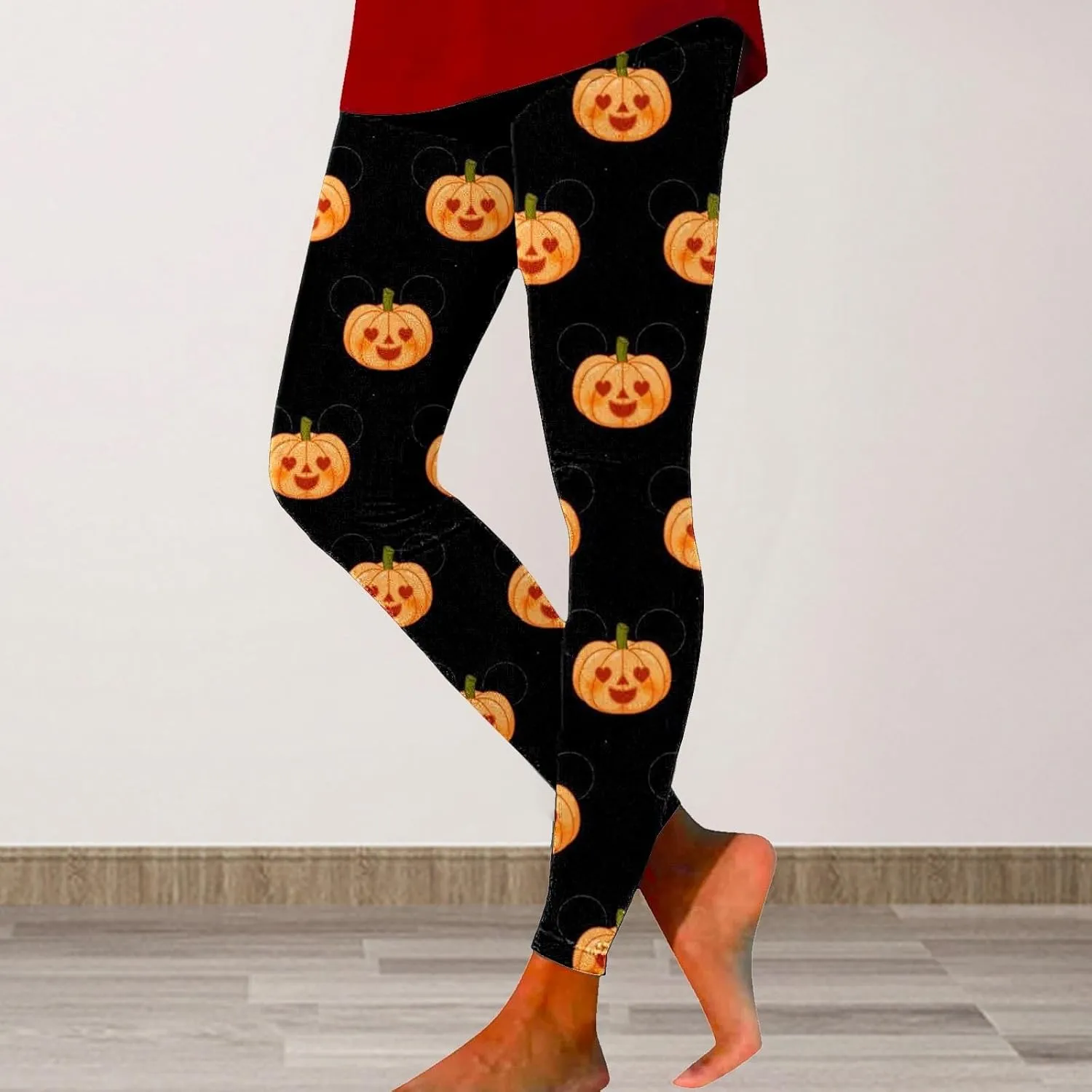 Pumpkin Head Stripes Print Slim Halloween Leggings Halloween Print High Waist Long Halloween Leggings for Women