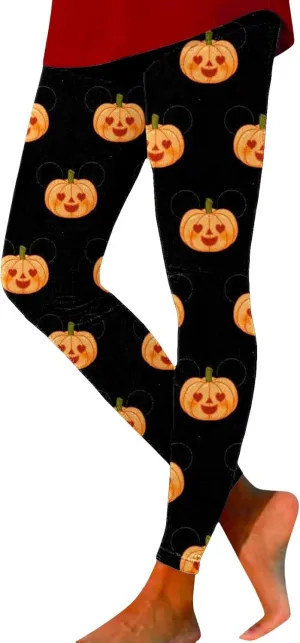 Pumpkin Head Stripes Print Slim Halloween Leggings Halloween Print High Waist Long Halloween Leggings for Women
