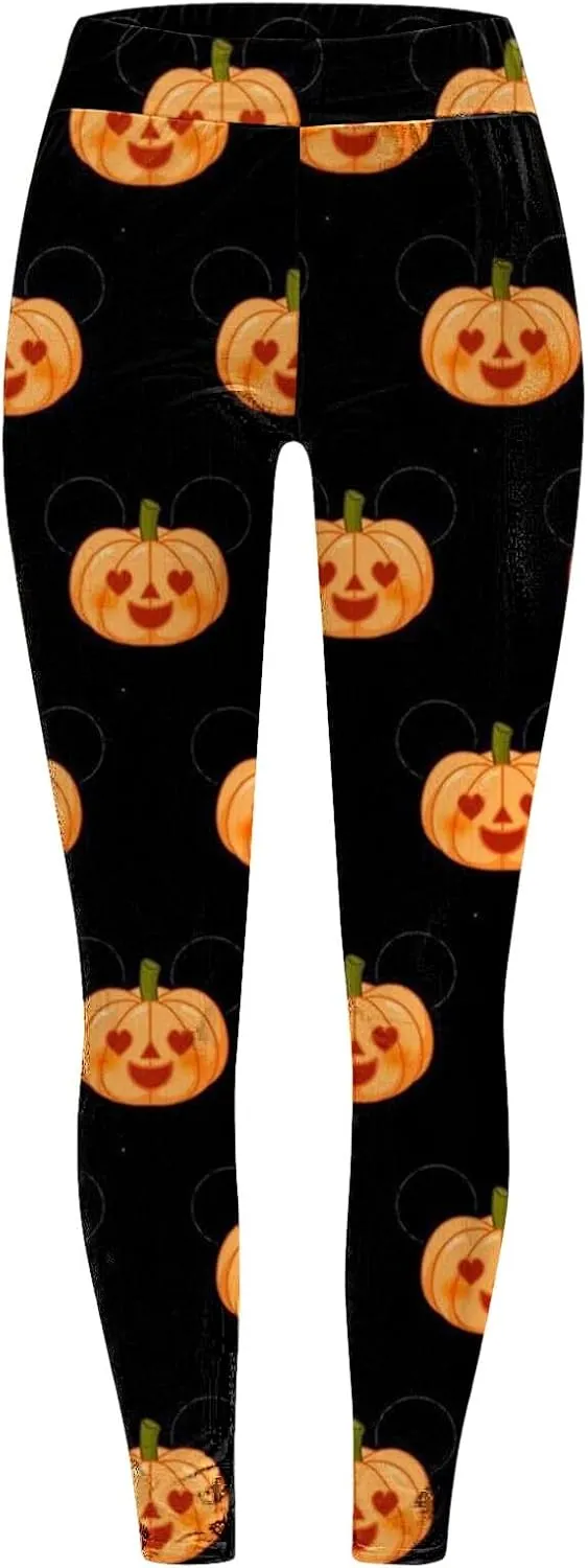 Pumpkin Head Stripes Print Slim Halloween Leggings Halloween Print High Waist Long Halloween Leggings for Women