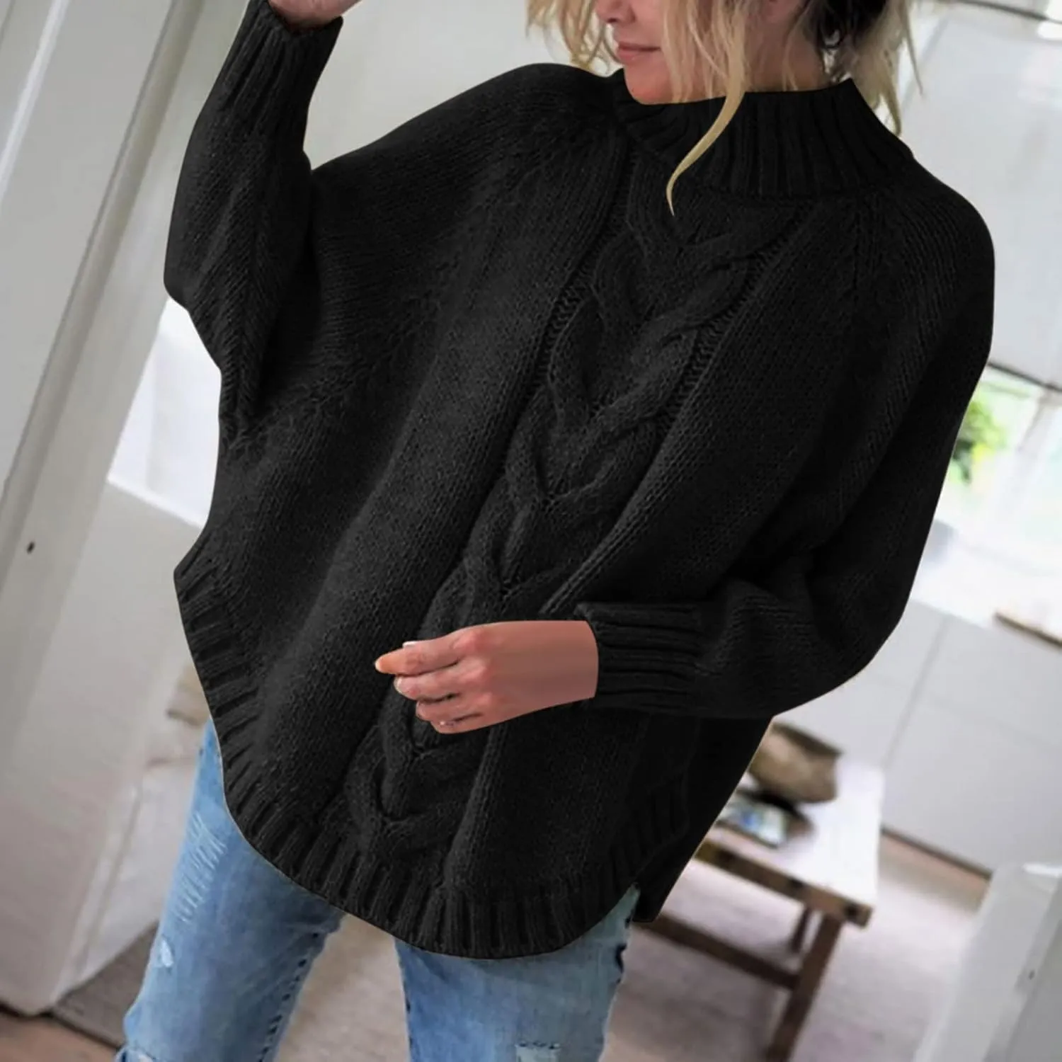 Ribbed Knit Sweaters for Women Long Sleeve Turtleneck Sweater Winter Fashion Tops Solid Color Sweater Blouse