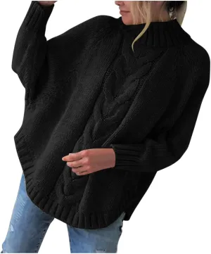Ribbed Knit Sweaters for Women Long Sleeve Turtleneck Sweater Winter Fashion Tops Solid Color Sweater Blouse