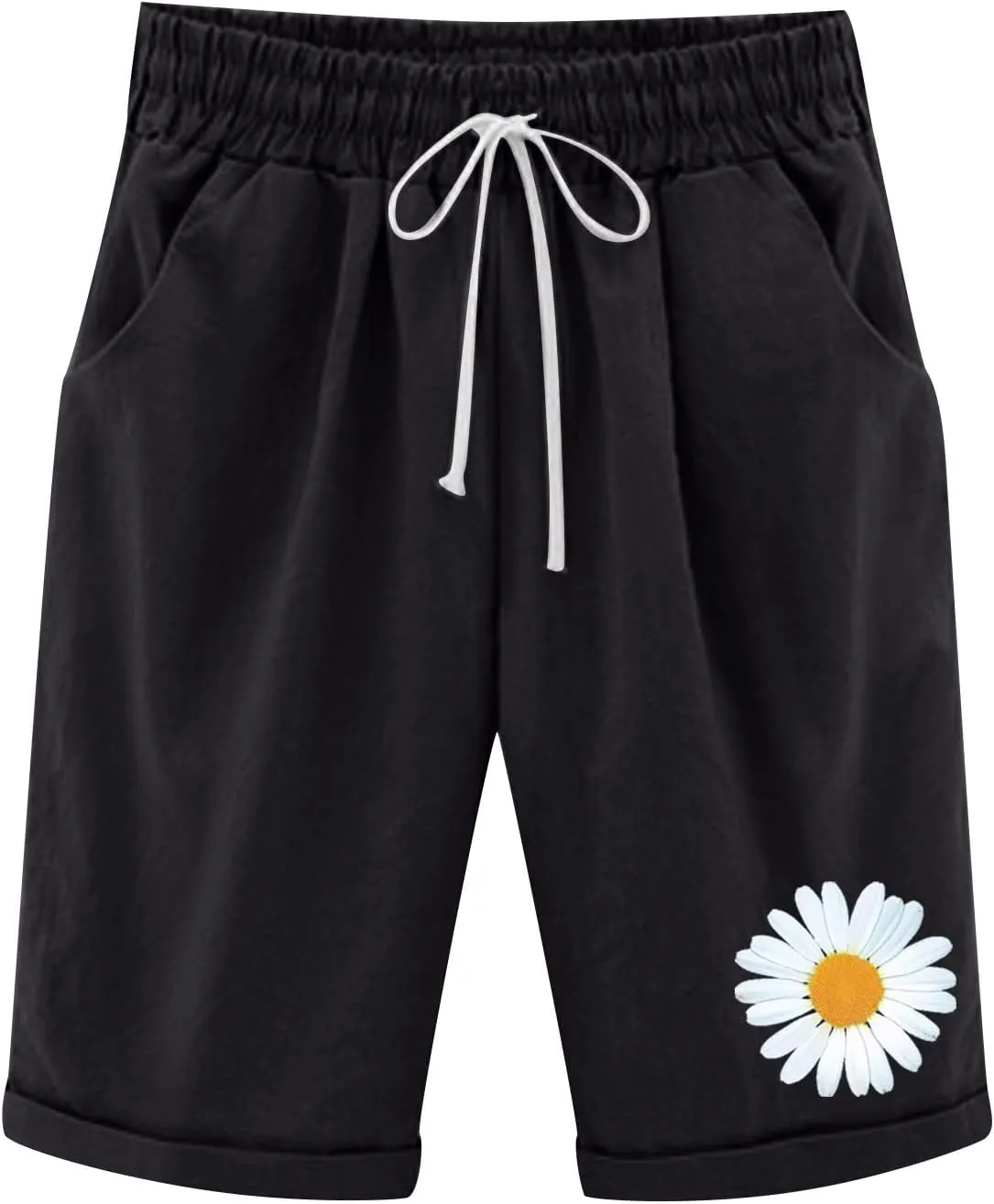 Rvidbe Bermuda Shorts for Women Knee Length High Waisted Trendy Casual Loose Fit Cotton Shorts Elastic Waist Shorts Pockets Women's Bermuda Shorts Denim Shorts for Women Trendy