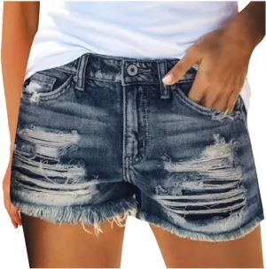 Rvidbe Denim Shorts for Women Teen Girls Casual Summer Comfy High Rise Stretchy Ripped Distressed Jean Shorts with Pockets Denim Shorts for Women High Waisted Jean Shorts for Women Plus Size