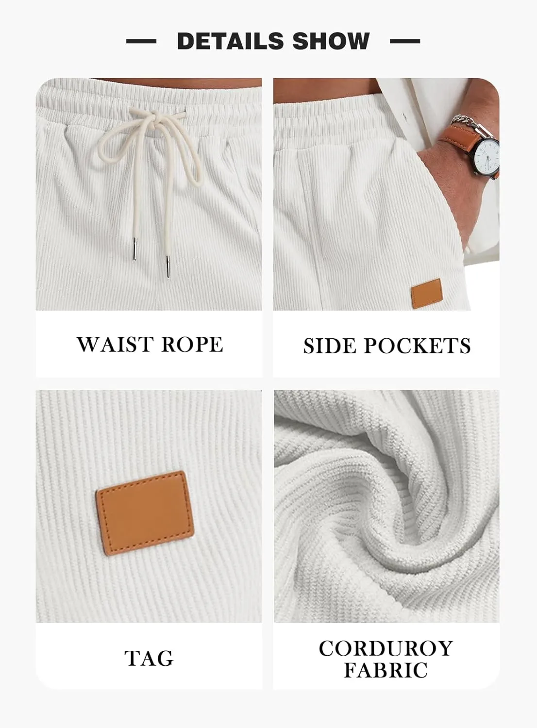 Sailwind Men's Casual Corduroy Shorts Lightweight Elastic Waist Drawstring Summer Beach Shorts
