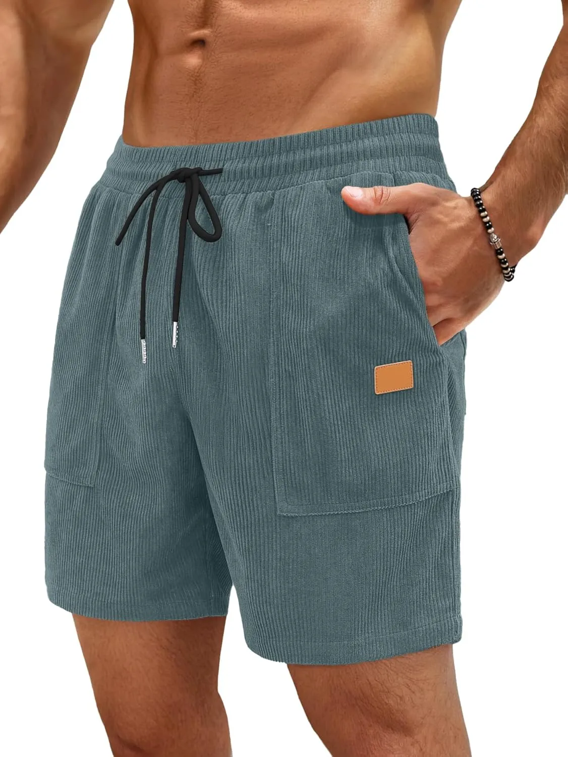 Sailwind Men's Casual Corduroy Shorts Lightweight Elastic Waist Drawstring Summer Beach Shorts