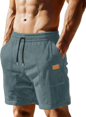 Sailwind Men's Casual Corduroy Shorts Lightweight Elastic Waist Drawstring Summer Beach Shorts