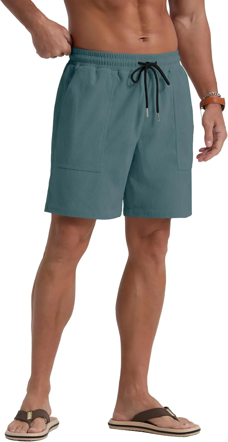 Sailwind Men's Casual Corduroy Shorts Lightweight Elastic Waist Drawstring Summer Beach Shorts