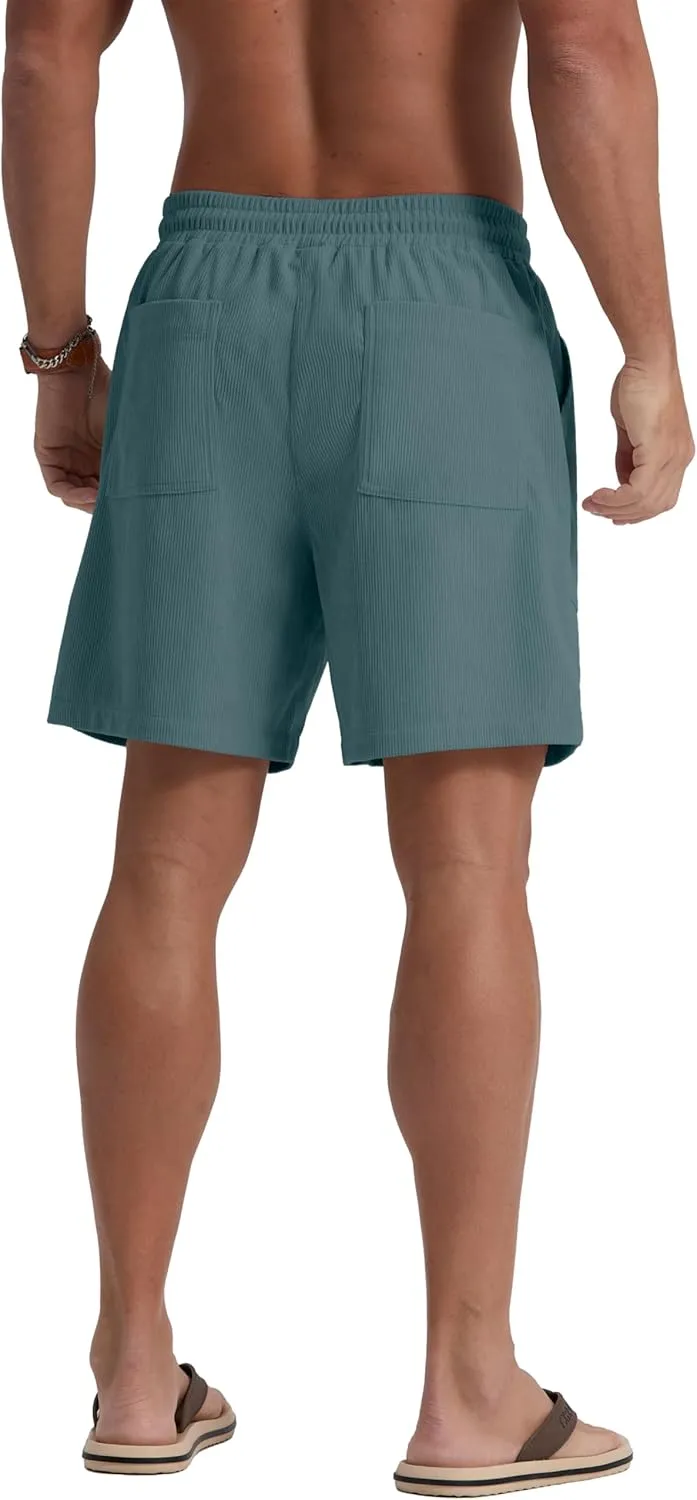 Sailwind Men's Casual Corduroy Shorts Lightweight Elastic Waist Drawstring Summer Beach Shorts