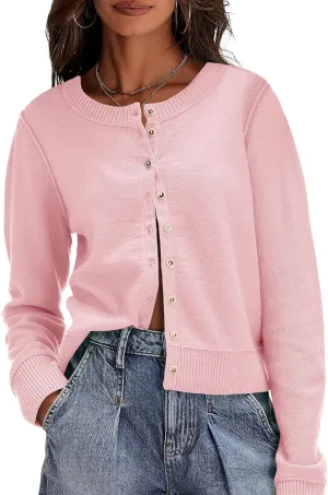 Saodimallsu Womens Button Down Cardigan Sweaters Lightweight Long Sleeve Crew Neck Summer Knit Open Front Tops