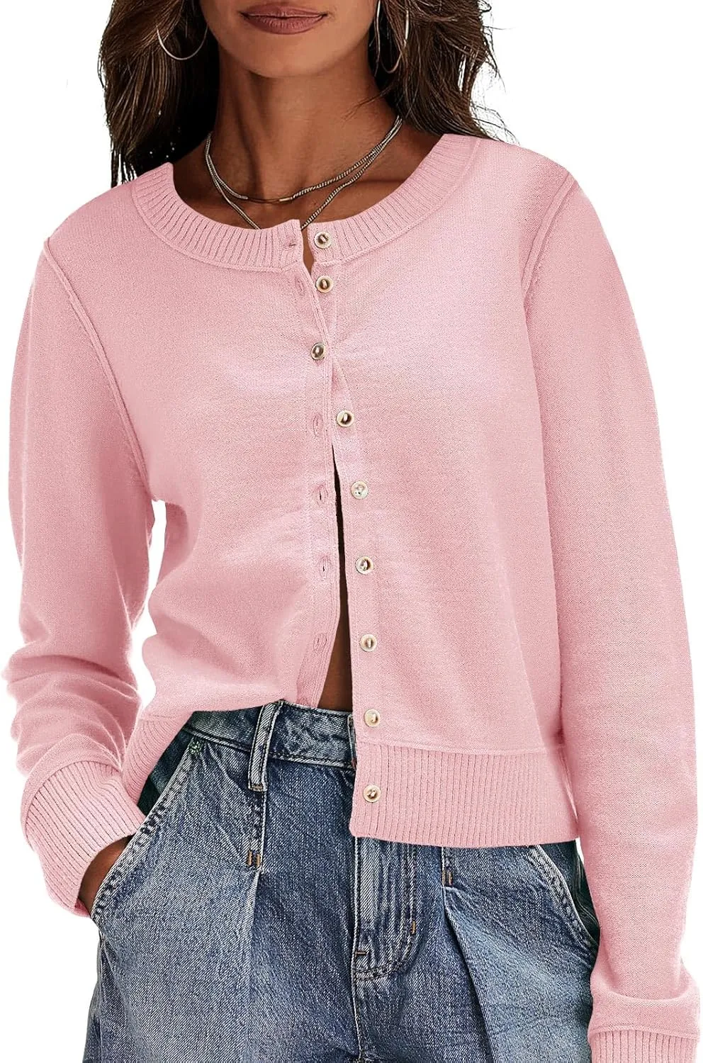 Saodimallsu Womens Button Down Cardigan Sweaters Lightweight Long Sleeve Crew Neck Summer Knit Open Front Tops