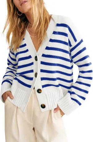 Saodimallsu Womens Striped Cardigan Sweaters V Neck Button Down Long Sleeve Open Front Ribbed Knit Outerwear