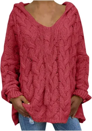 SHAOBGE Furry Sweaters for Women Women Fashion Loose Large Size Solid Color Hood Long Sleeves Long Sweaters Cardigan for