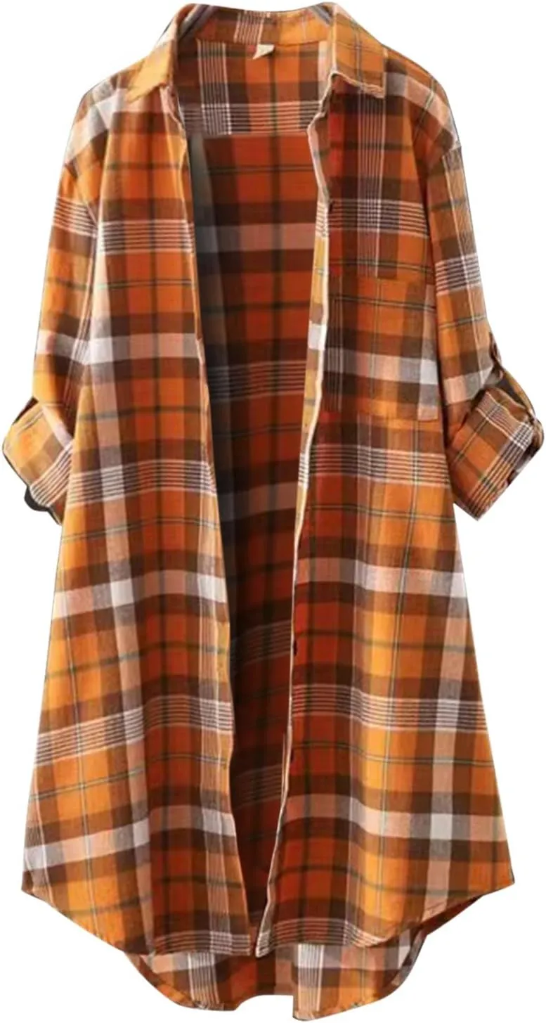 SHAOBGE Plaid Shirts for Women Long Sleeve Work Shirts Open Front Cardigan Fall Outfits for Women 2024 Oversized Cardigan