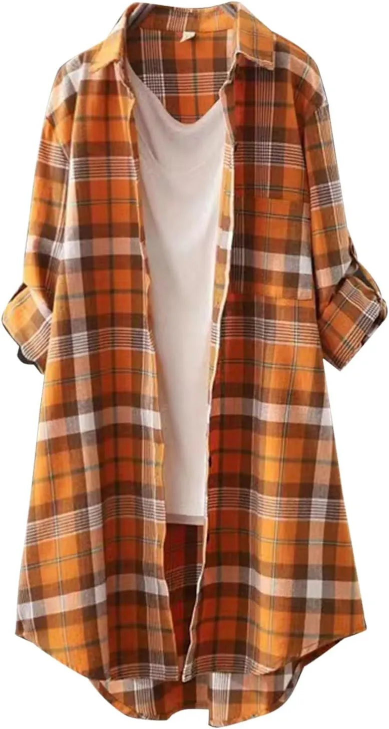 SHAOBGE Plaid Shirts for Women Long Sleeve Work Shirts Open Front Cardigan Fall Outfits for Women 2024 Oversized Cardigan